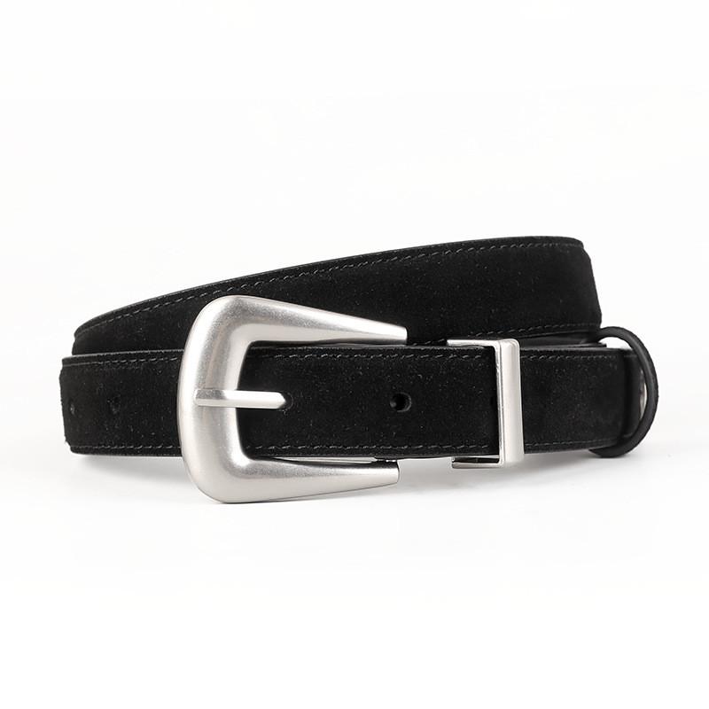 Two Layer Cowhide Leather Belt For Women With Elegant Pin Closure For Daily Use чёрный