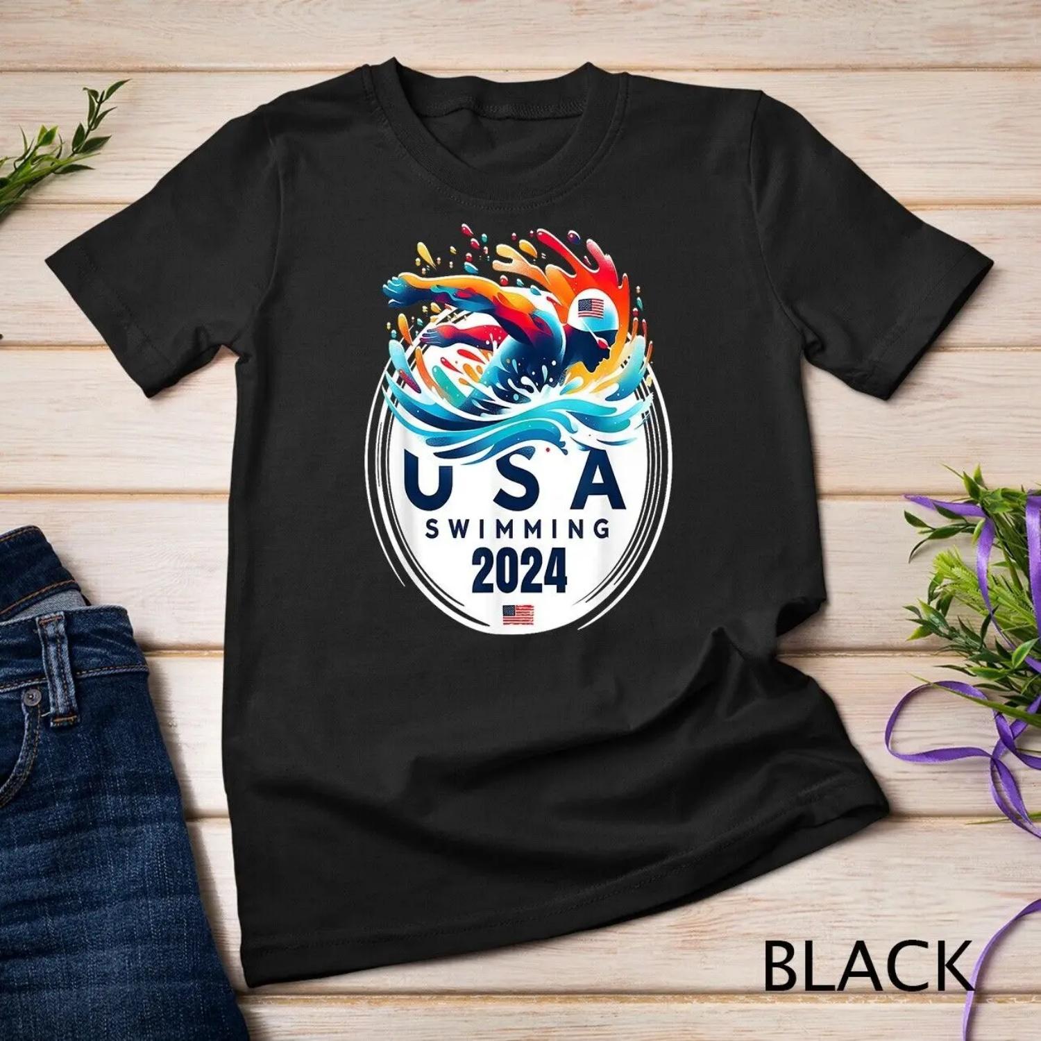 

USA 2024 United States American Sport Swimming T Shirt S чёрный