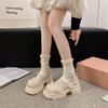 Thick-soled Mary Jane Small Leather Shoes  New Spring and Autumn Heightening Printing French Retro Skirt Single Shoes
