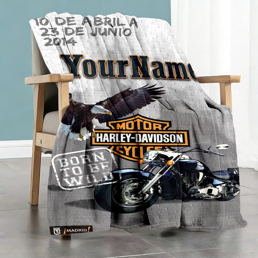 Harley-davidson Motorcycles Personalized Text Blanket Multi-purpose Personalized Blanket Comfortable for Livingroom Chair Bed Sofa for All Occasions