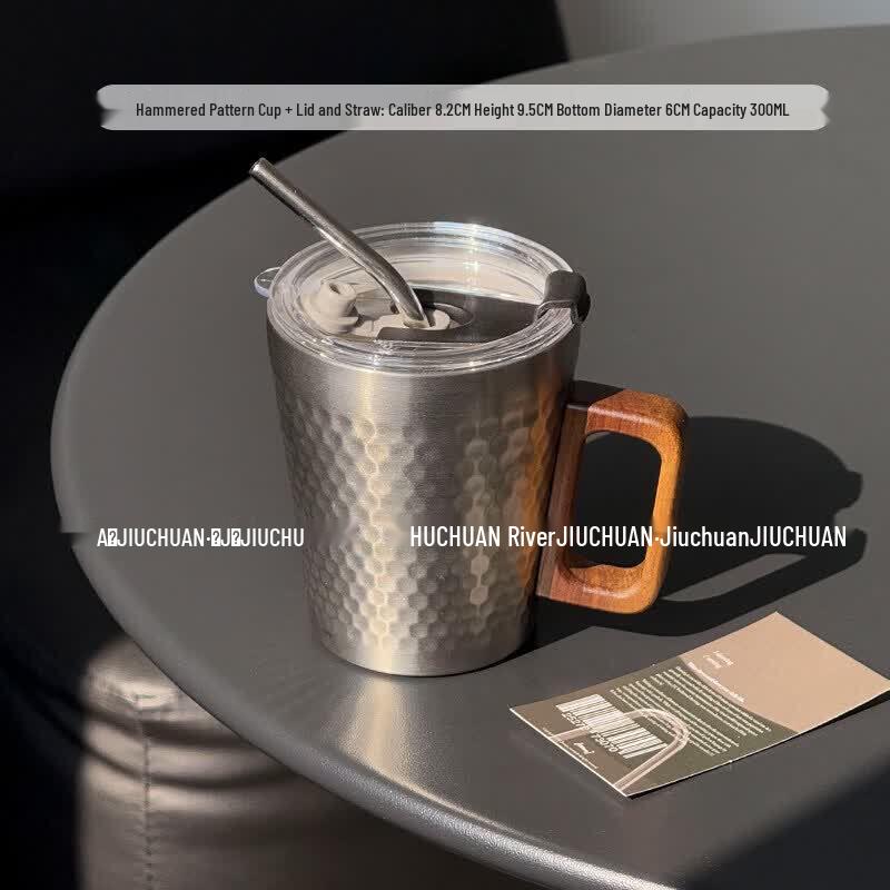 Industrial Style 304 Stainless Steel Mug with Wooden Handle