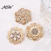 Retro Floral Clothing Accessories Rhinstone Flower Brooch for Women, Golden Plated Alloy Bag Embellishment Pin Lapel Pin, Jewelry Wedding Party