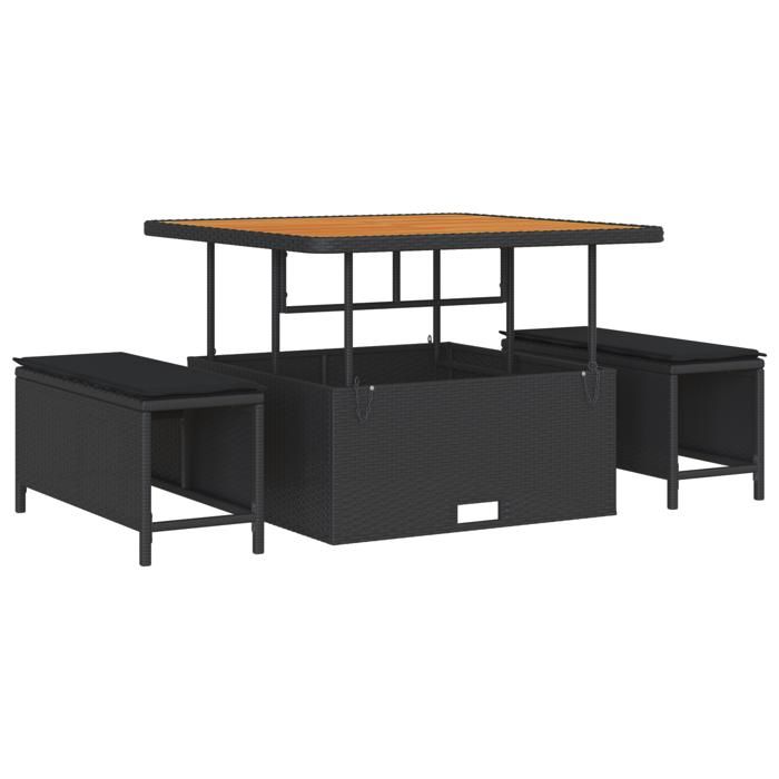 VidaXL Ensemble de canapé de jardin 9 pièces avec coussins Noir Poly Rattan Acacia 3362144