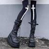 Demonia 9,5 cm Plateau Goth Punk Mid-Calf Motorradstiefel für Damen