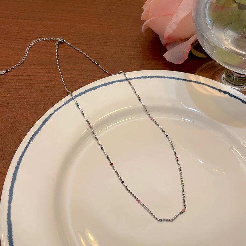 Dopamine Color Beaded Triangle Crushed Silver Necklace Women'S Light Luxury Niche Clavicle Chain Neck Chain Accessories