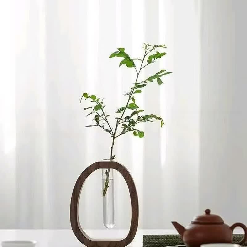 XYPC Wangshu Walnut Wood & Glass Desktop Vase