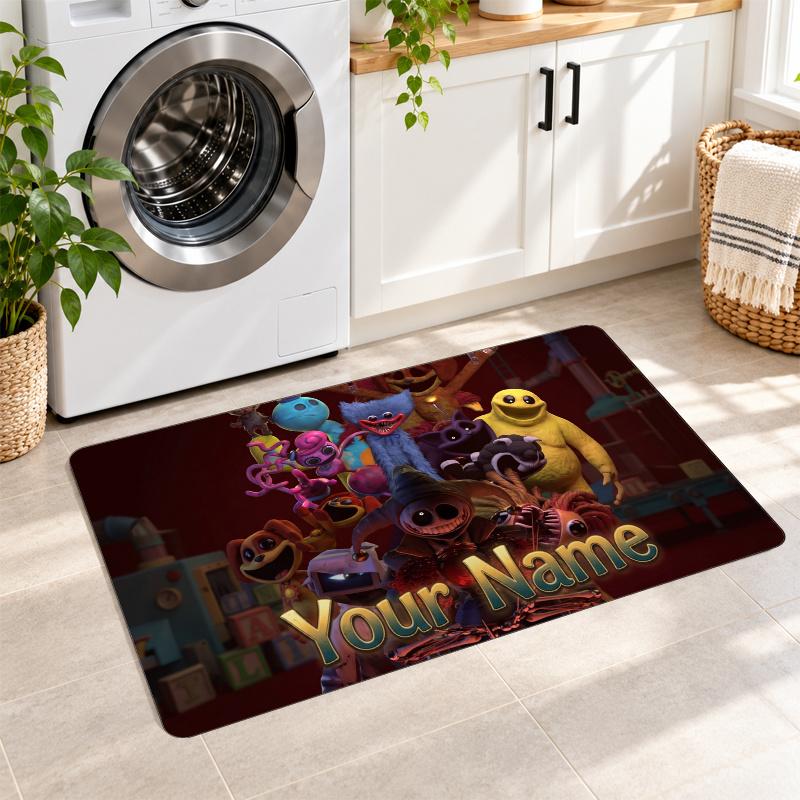 Poppy Playtime Custom Text Flannel Floor Rug Soft Kitchen Mat Personalized Non Slip Carpet