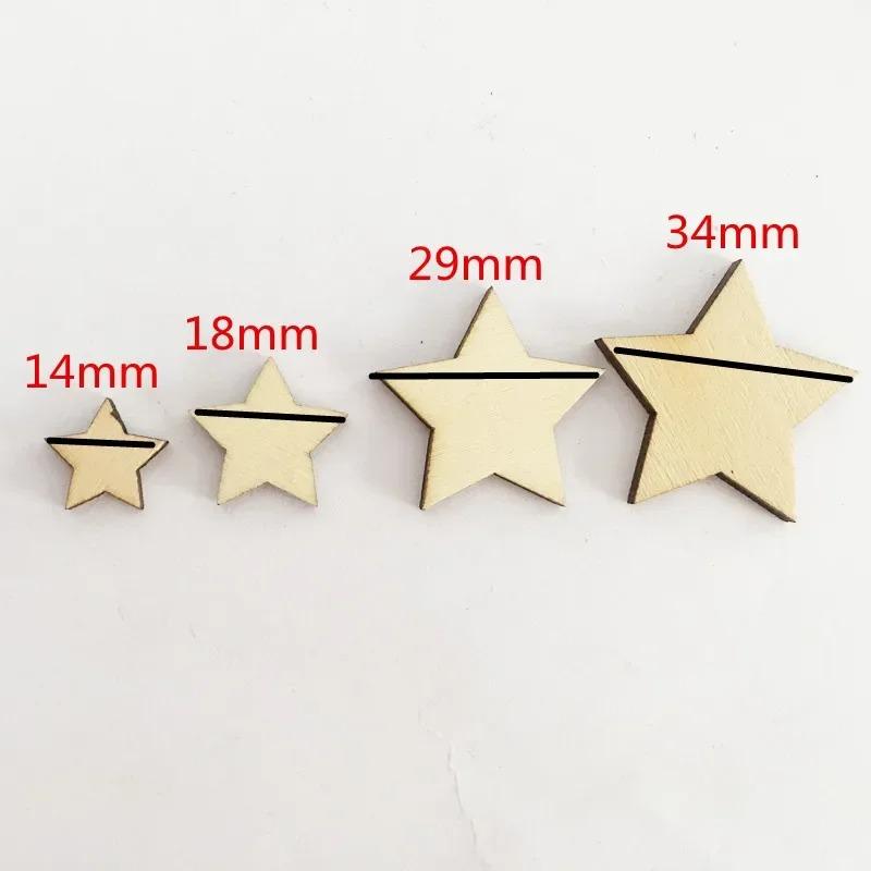 100pcs/lot Unfinished Wooden Stars Ornaments, Assorted Size Cutout Blank Wood Pieces Star for Christmas Wedding Party DIY Crafts