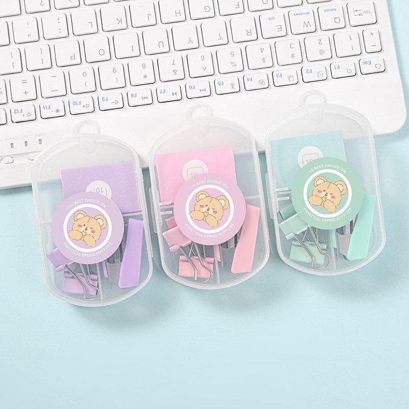 Macaron Color Stationery Set: Paper Clips, Ticket Clips, Stapler, Thumbtacks, and Binder Clips