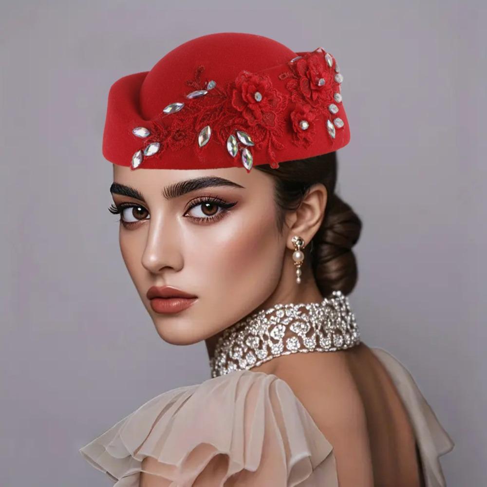 Vintage Pillbox Hat Flower Airline Stewardess Caps Uniform Stewardess Hat Felt Beret Live Show