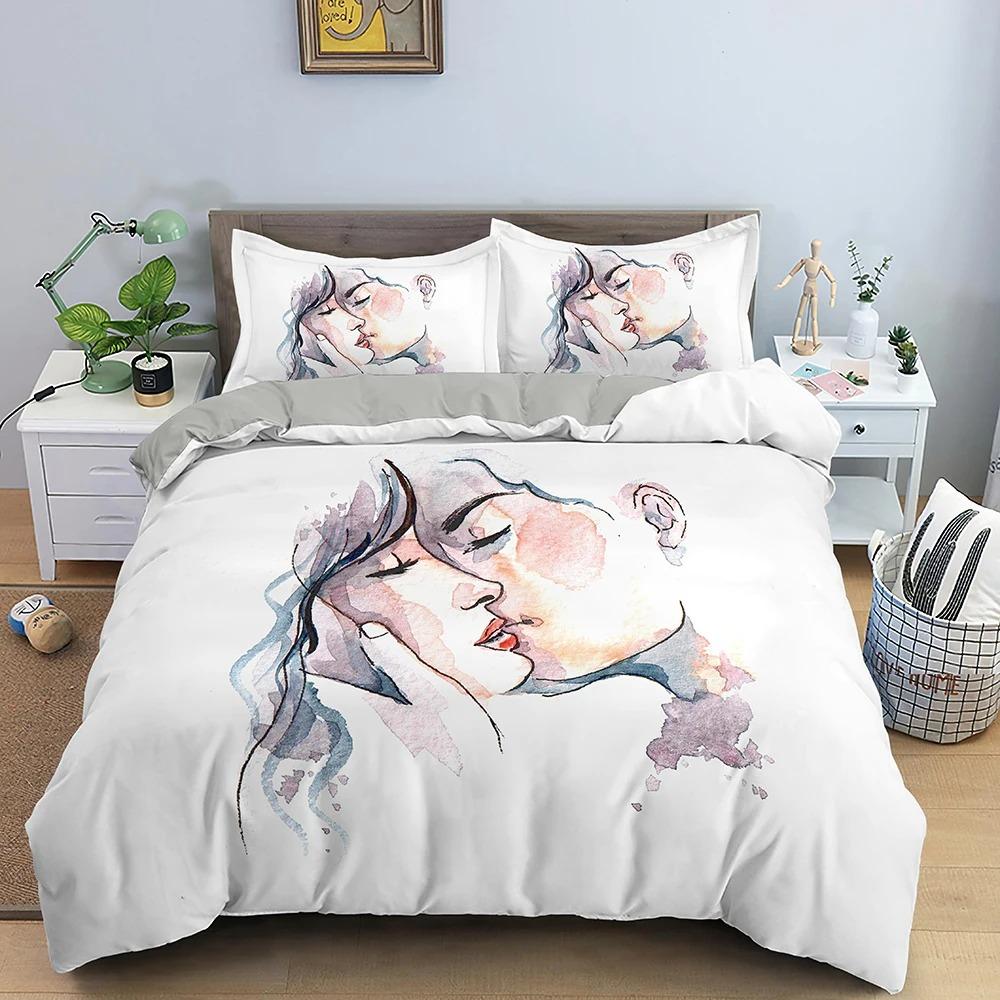 Schönes Bettbezug-Set für Mädchen im Aquarell-Stil, romantisches Thema, Bettbezug, Kingsize-Bett für Paare und Mädchen, Polyester-Bettwäsche-Set