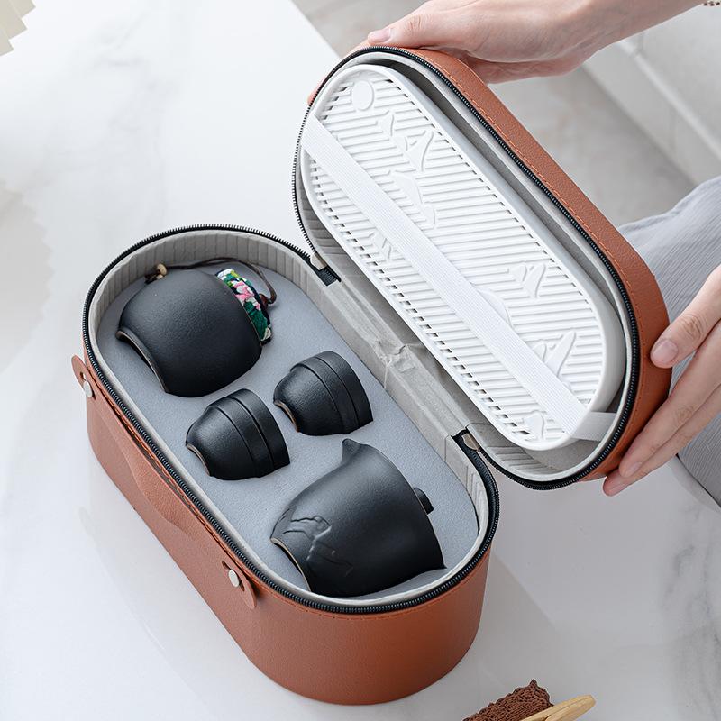 Travel Tea Set Portable Express Cup Cover Bowl Teacup Outdoor Kung Fu Tea Set Business Gift Lettering