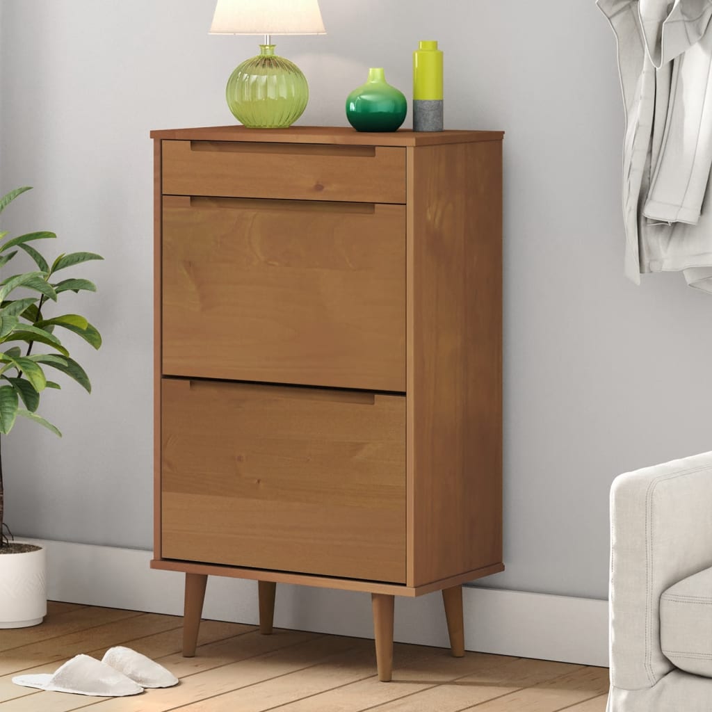 Shoe Cabinet MOLDE Brown 59.5 x 35 x 103 cm Solid Pine Wood