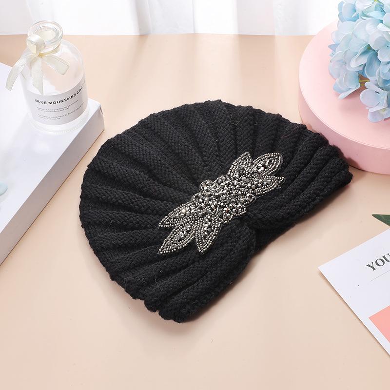 

Winter knitted wool headscarf hat - indian style beanie - warm head wrap - hair accessory чорний