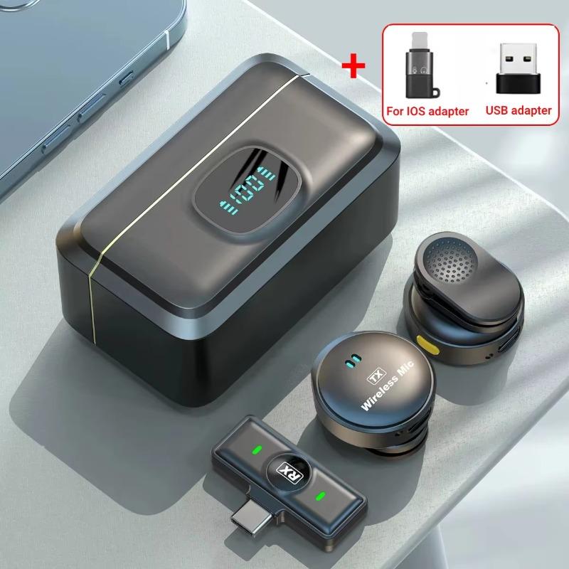 Magnetic Suction Wireless Lavalier Microphone Noise Cancellation Audio Video Recording Microphone for Smartphone Streaming With Charging Box