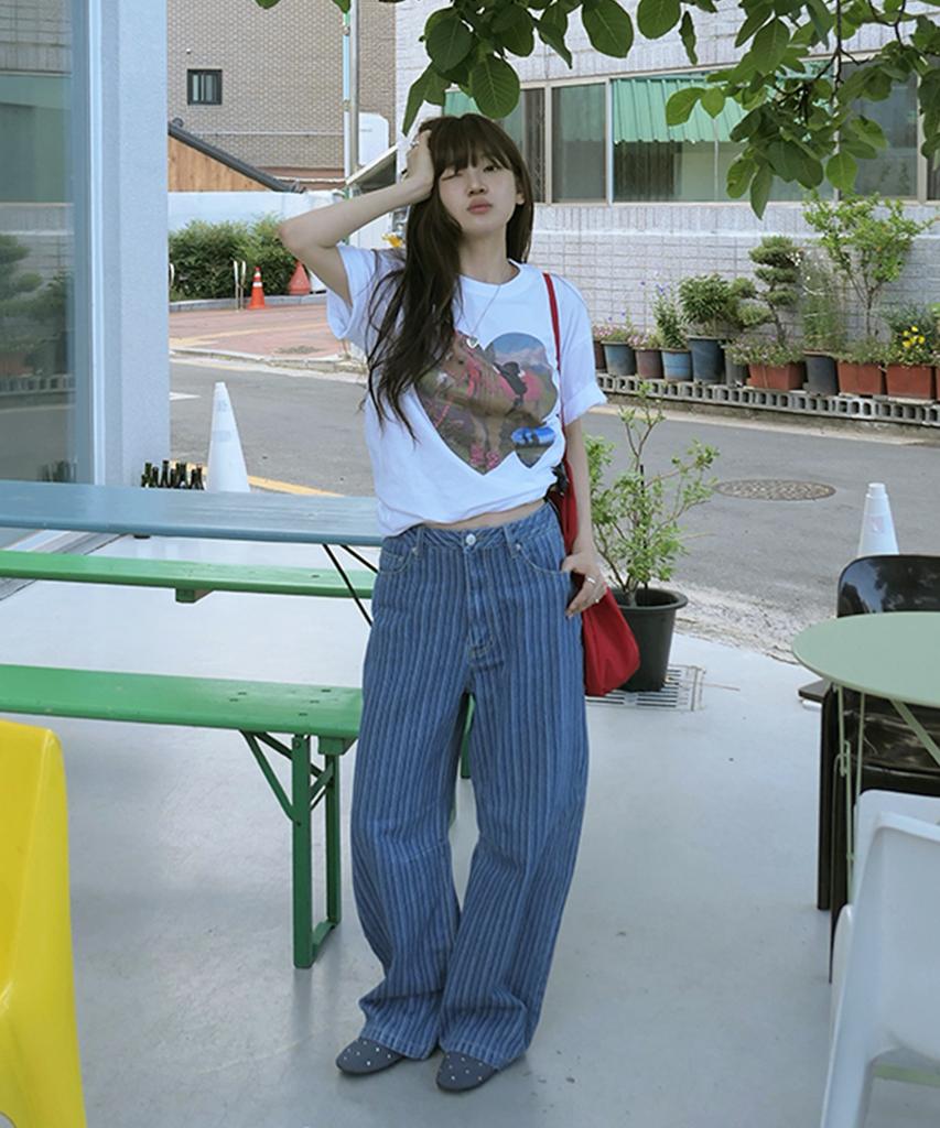 RONRON Pony Heart Over Fit T Shirt White