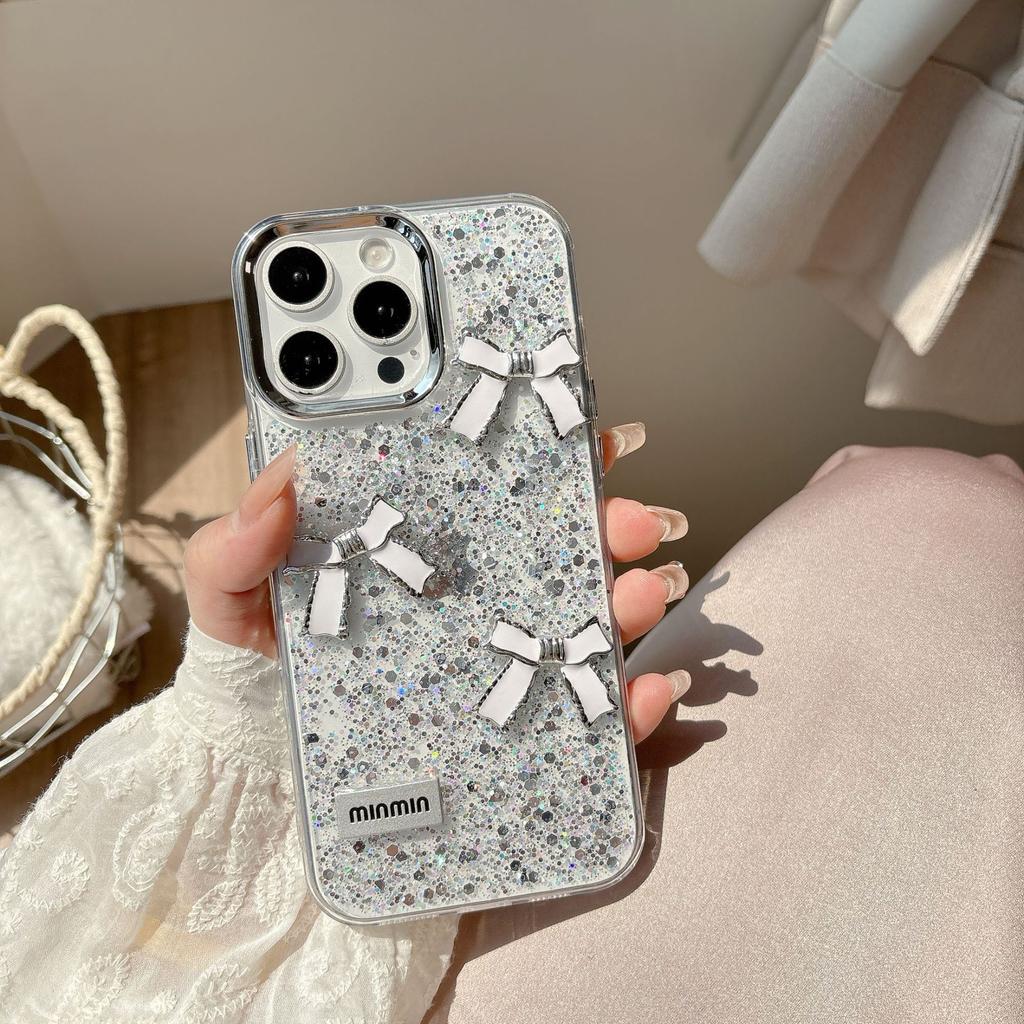 For IPhone 16E Phone Case 3D Bow for Apple 15promax Starry Drip Glue Anti Drop