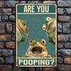 1Pc Home &Seasonal Decoration, Wall Art Sign Vintage Humorous Bathroom Decor With Cartoon Frogs Are You Pooping Design Rustic