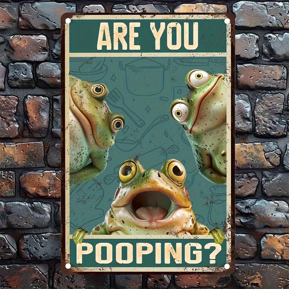 1Pc Home &Seasonal Decoration, Wall Art Sign Vintage Humorous Bathroom Decor With Cartoon Frogs Are You Pooping Design Rustic