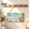 Wooden Door Plaque Summer Hanging Sign, Beach Theme Welcome Sign Front Decor with Decorative Rope, Colorful Hanger for Seasonal Farmhouse House