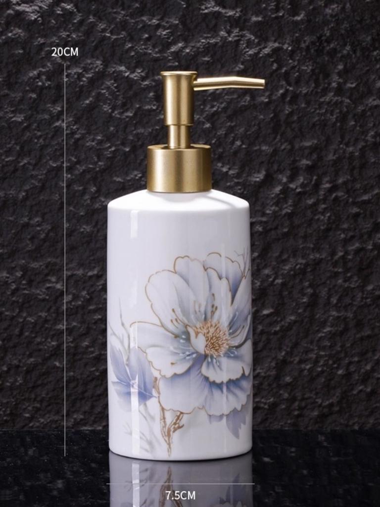 Ceramic Floral Soap Dispenser Golden Pump Lotion Bottle Bathroom Accessories Shampoo Shower Refill Bottle Bathroom Accessories