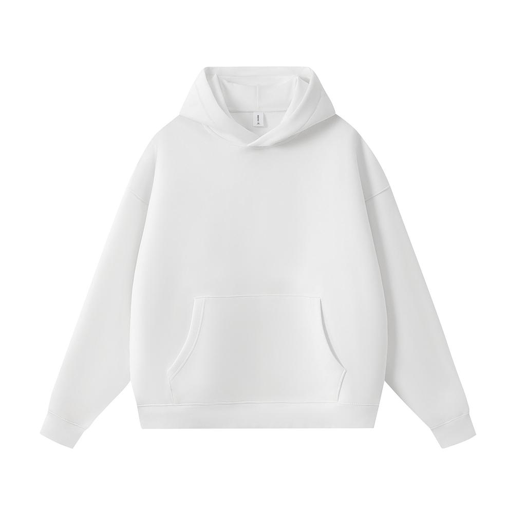 Felpa con cappuccio da uomo 400G a strato d'aria pesante, tinta unita, pullover, vestibilità larga, oversize, in pile, con spalle scese