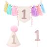 3 Stück Baby Erster Geburtstag Hochstuhl Banner Krone Hut und Kuchenaufsatz Junge Mädchen Ein Jahr alt Geburtstagsparty Dekoration Zubehör
