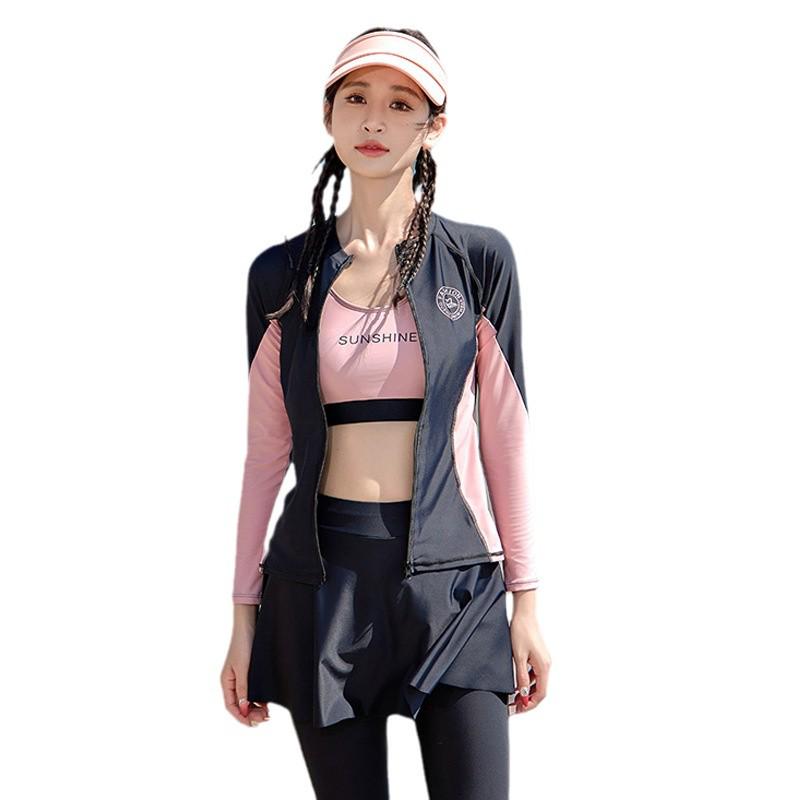 Set Costume da Bagno Sportivo da Donna 2025 a Quattro Pezzi con Maniche Lunghe Protezione Solare