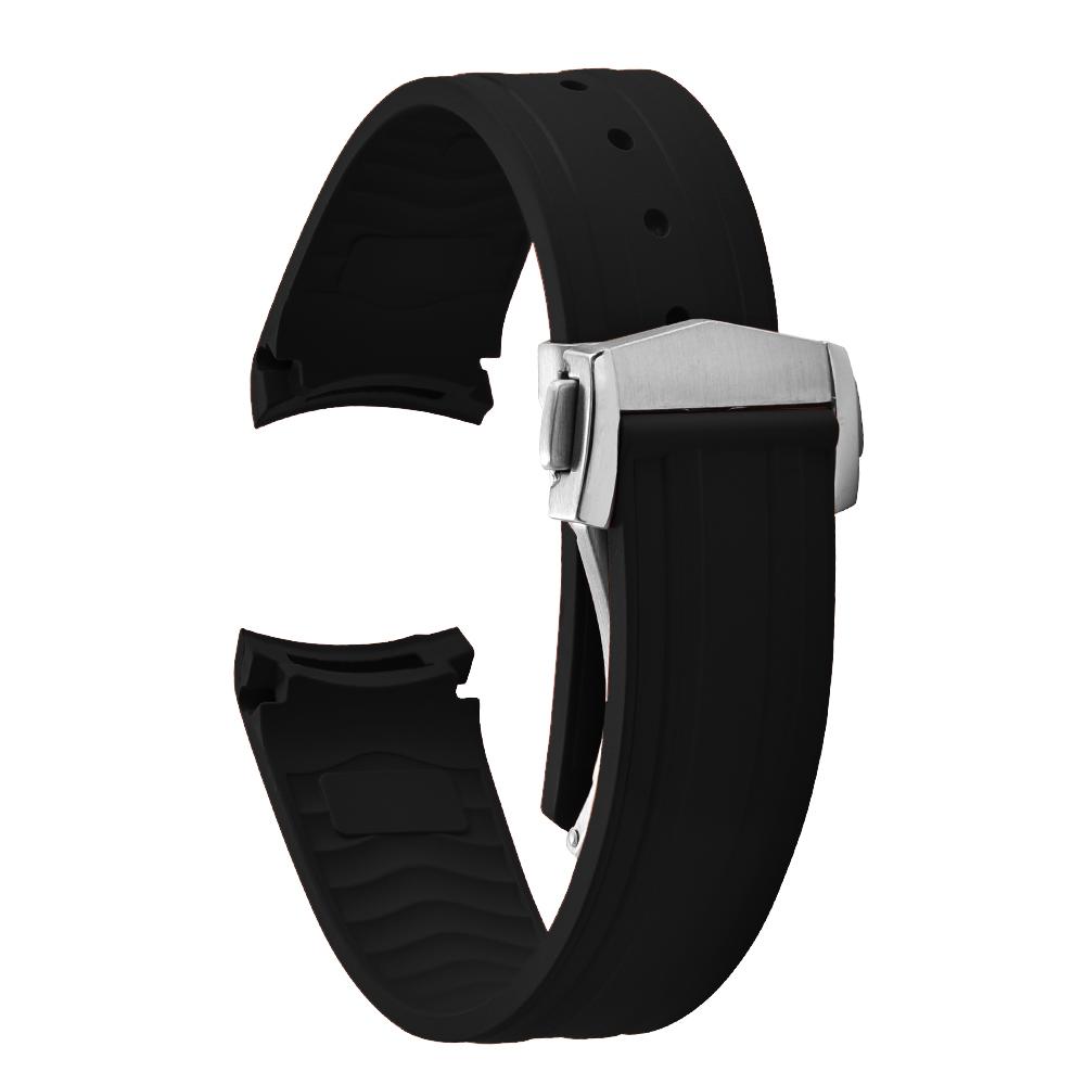 

20 мм Новый Мягкий Фторкаучук FKM Изогнутый Конец Для Ремешка Omega Для Seamaster 300 Дайвинг-Ремень Запасной Браслет Часов С Складной Пряжкой 20mm&No Buckle чёрный