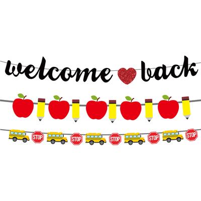 European And American School Season Party Decoration School Bus Apple Pencil Flag Welcome Back Glitter Latte Flower