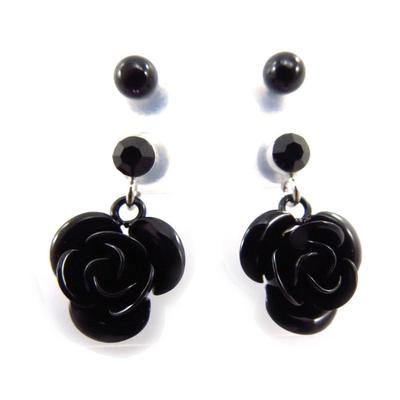 [J5964] - 2 Pairs of Black 'Rosa Romantica' Earrings