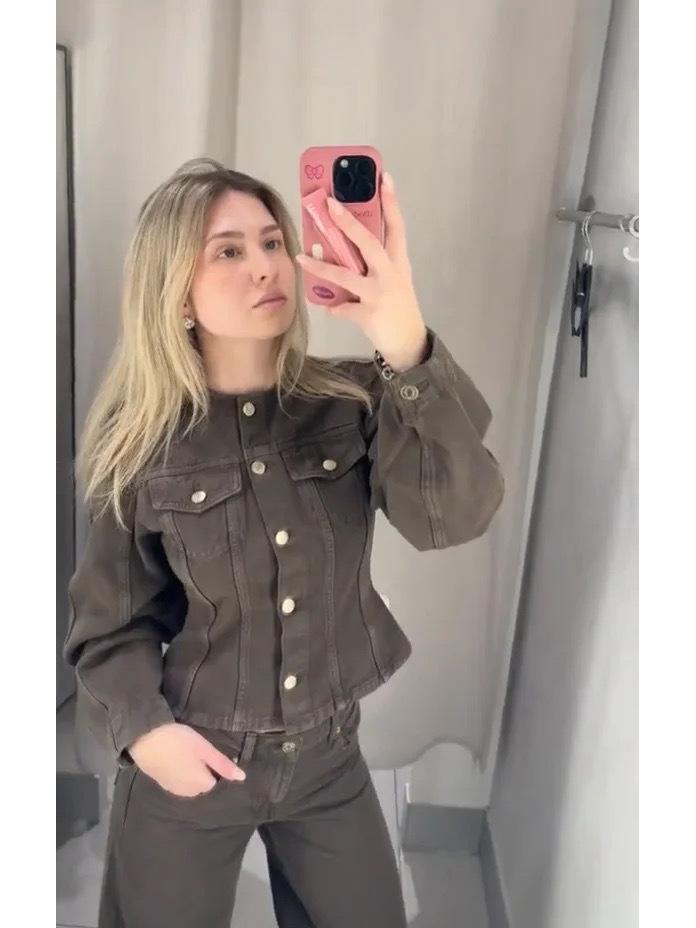 Europäischer & Amerikanischer Damen Retro Slim Single-Breasted Denim Set mit Weitbein-Hose - Trendiger Modestil