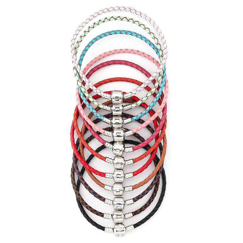 1pc/lot 12 Colors Leather Chain Charm Bracelets Double layer Braided Leathe Bracelet for Handmade DIY Women Girls Jewelry Gift