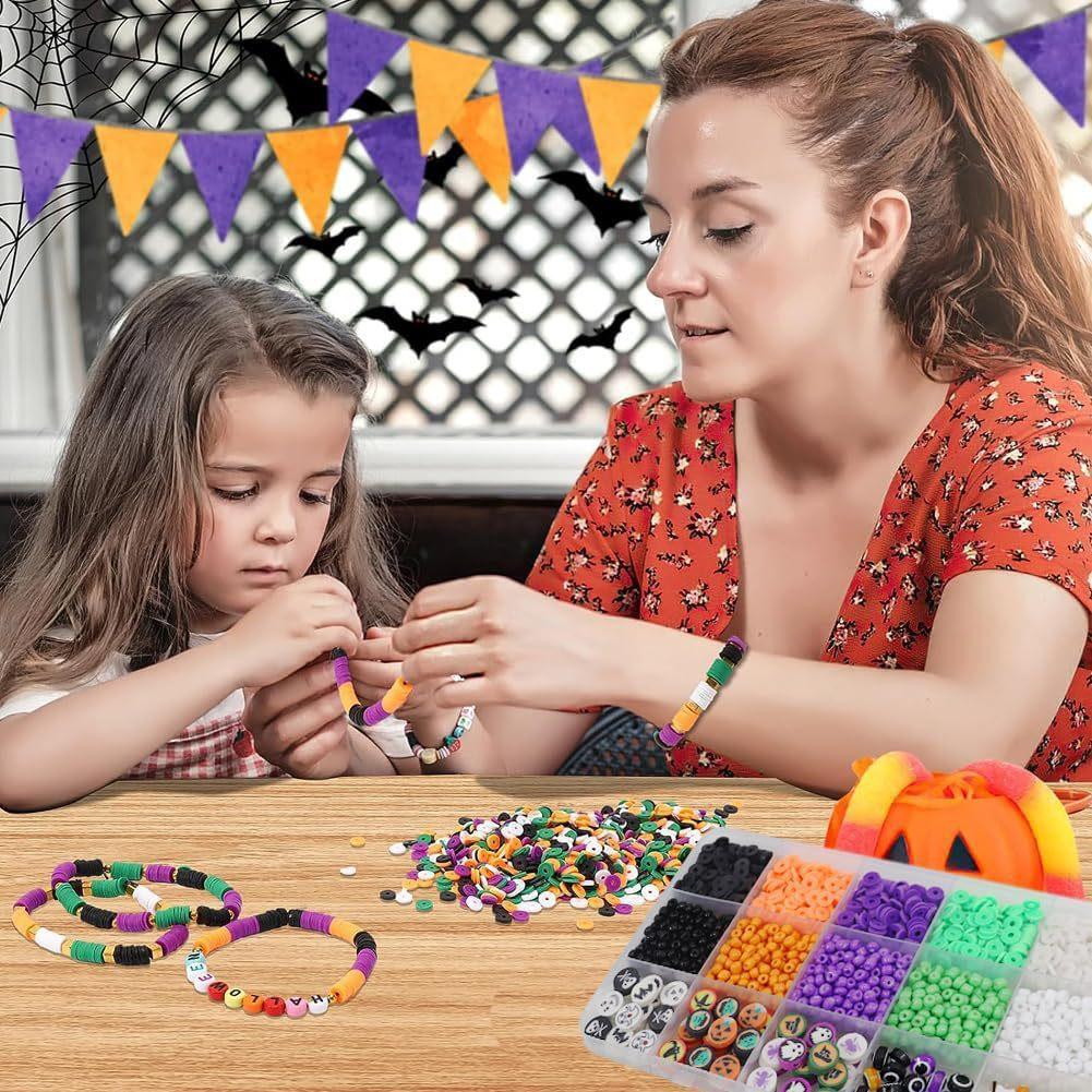 Kit per la creazione di braccialetti con perline in argilla di Halloween da 2086 pezzi Kit ciondoli fantasma zucca pipistrello Ornamento fai-da-te