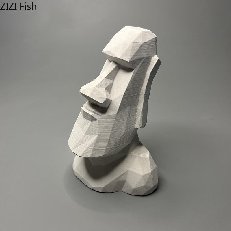Moai Stone Statue Figure Plaster Statue Table Decoration Ornaments Creative Abstract Artwork Moai Sculpture Room Aesthetic Decor