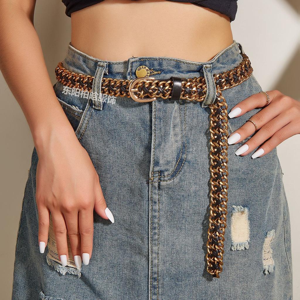 Trendy kovový řetízek do pasu z koženého lana Módní zlatý řetízek do pasu pro ženy Kafuu