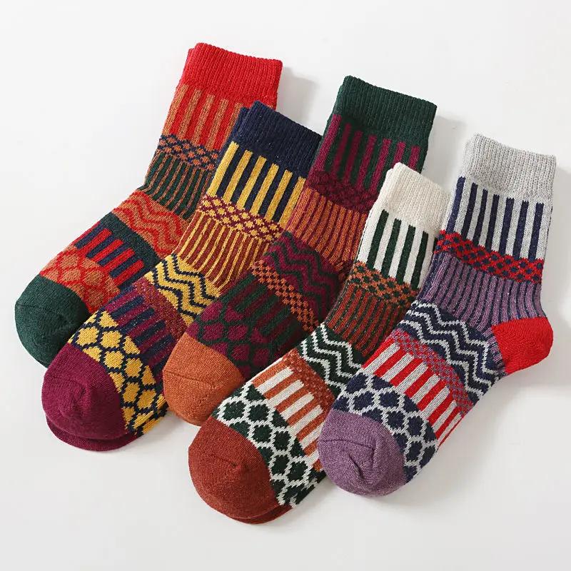 5 Pairs Personalized Knitted Wool Socks Ethnic Style Retro Socks Wool Socks Piled and Thickened Winter