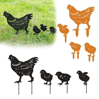 4Pcs Black Chicken Sign Easter Pathway Chicken Sign Outdoor Metal Animal Silhouette Card Garden
