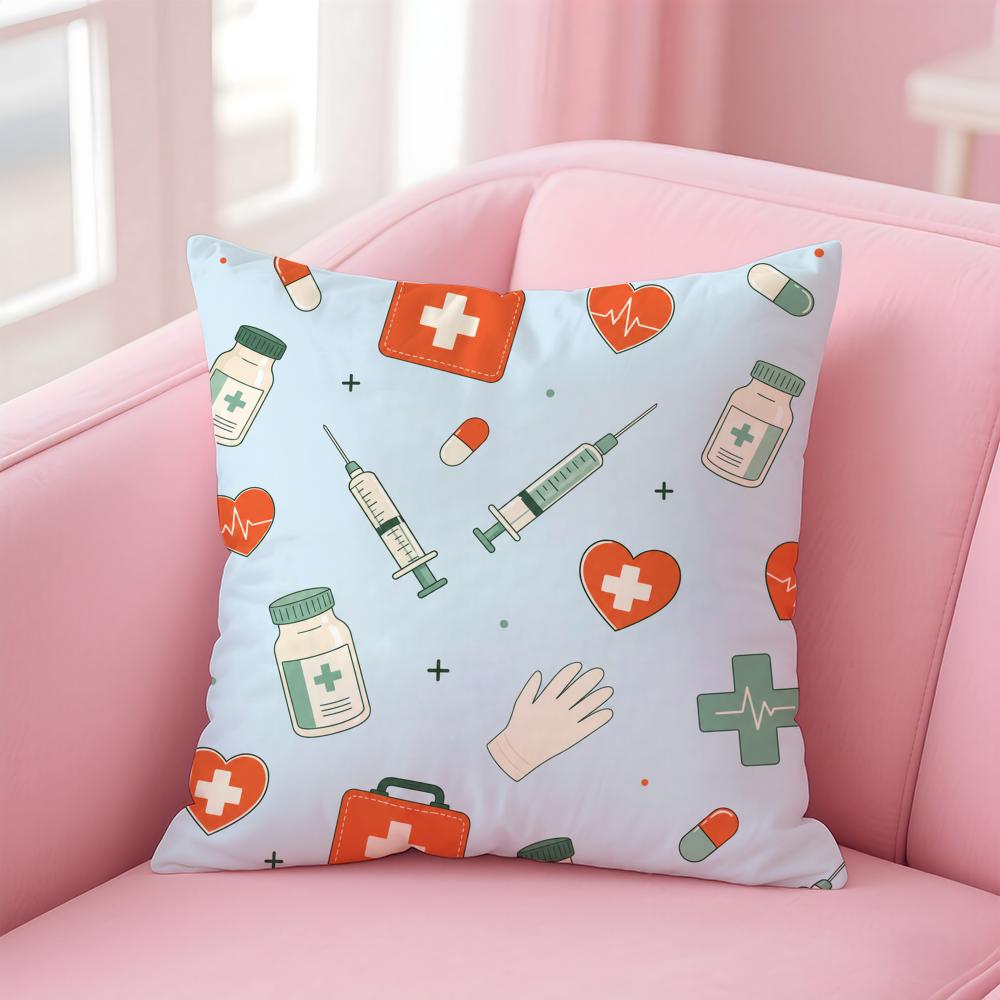 Cartoon Nurse Pattern Cushion Cover Short Plush Soft DoubleSided Printing Pillow Case Cozy Sofa Bedroom Home Decor Gift