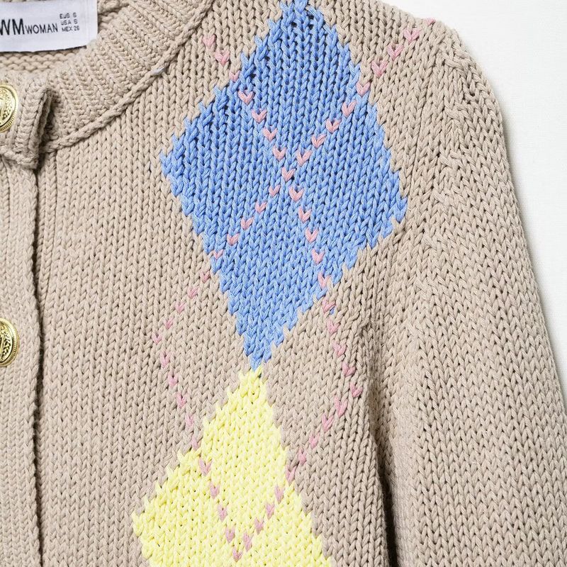 Kaslead New Women clothes Western Style Fashion Simple Diamond Pattern Knitted Outerwear 6427018