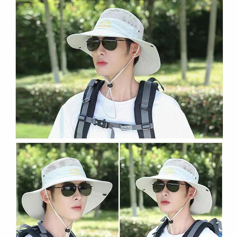 Summer Men Camping Big Brim Sun Protection Fisherman Hat Outdoor Riding Mountaineering Fish Hat Hiking Breathable Hat