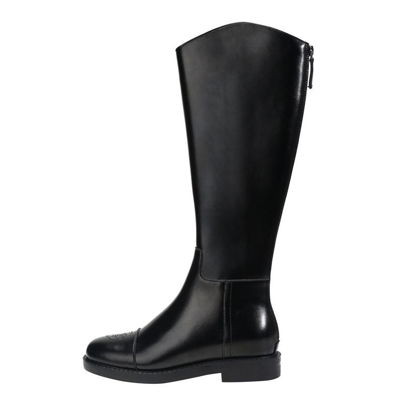 Knight Boots 2025 New Style Women's Knee Long Boots Leather Boots High Autumn Mid Boots Women's Single Boots