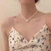Charmante Perlen weiße Kamelie Anhänger Halskette Damenmode Schlüsselbein Kette Schmuck Zubehör Geschenk