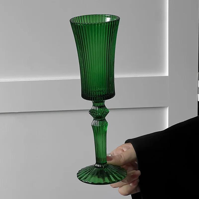 

Green Striped High Footed Glass Cup Champagne Glass Wine Cup Goblet Water Cups Home Drinkware Drinking Glasses Wine Glasses 125ml темно-зеленого
