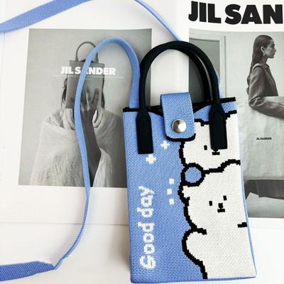 Mini Bolsa de Ombro Bolsa Fofa de Desenho Animado para Celular Bolsa Mensageiro Estudantil Bolsa de Mão Tricotada Porta-Chaves Estojo para Batons