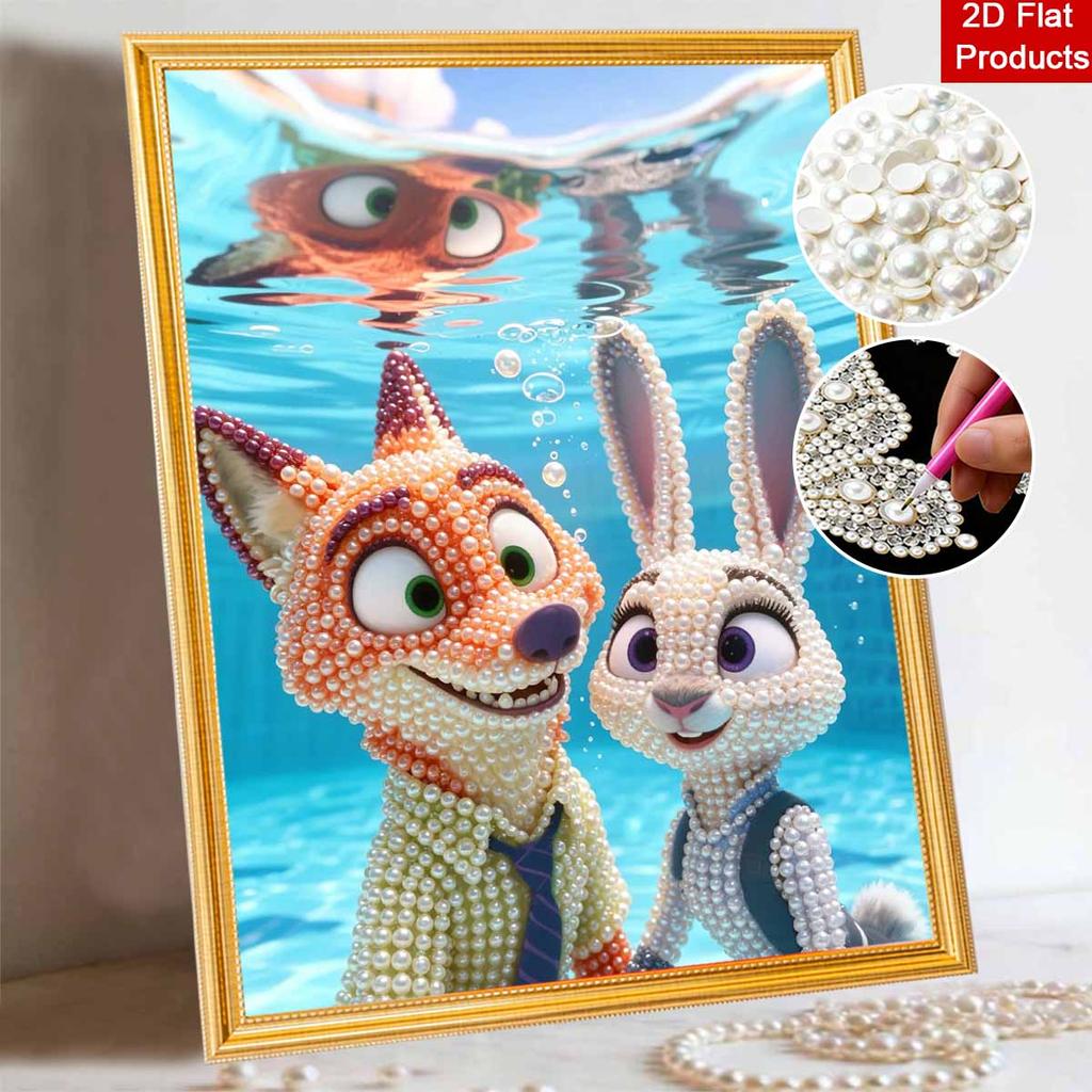Disney DIY Pearl Art Painting Zootopia Nick and Judy In the Underwater World Home Wall Decoration Pearl Gem Painting Pictures Crafts Home Decoration