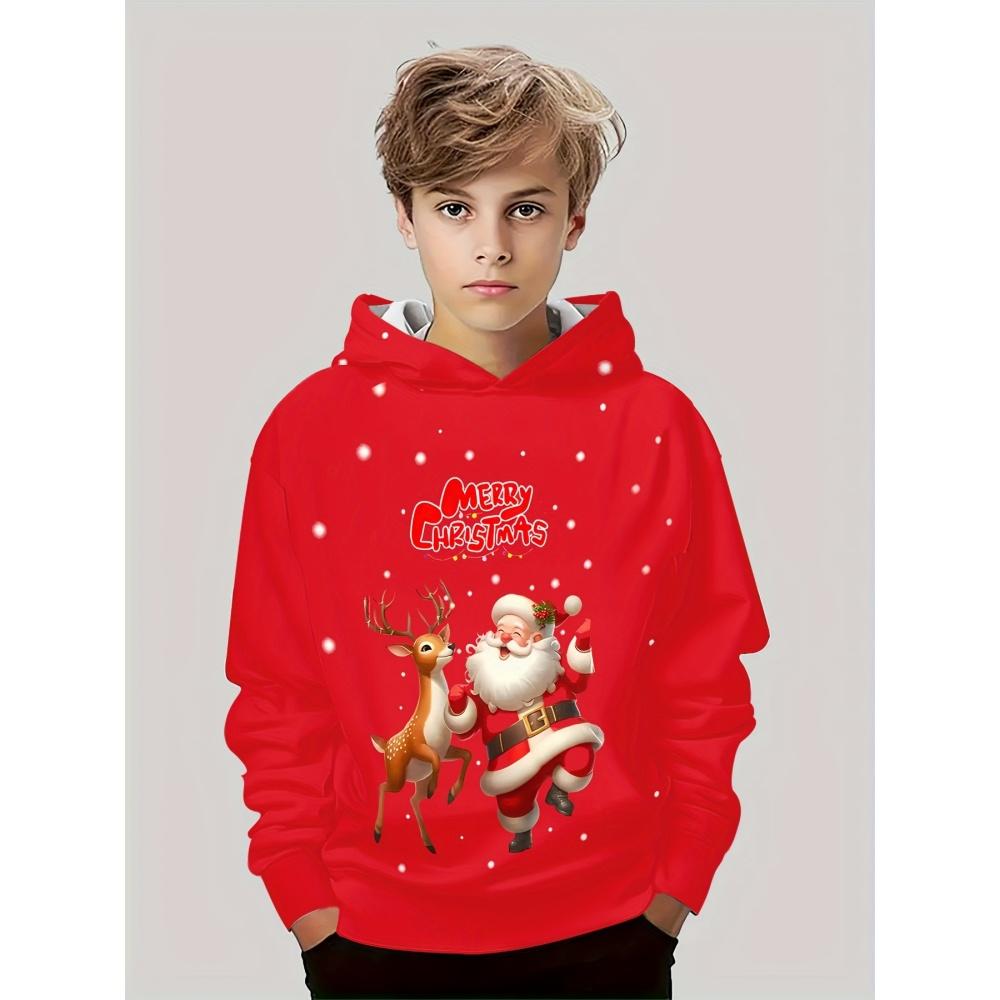 Barn Hoodie Jul Jultomten 3D Modetryck Sport Bekväm Vår Höst Mycket Lämplig för Vardagsbruk Sweatshirts