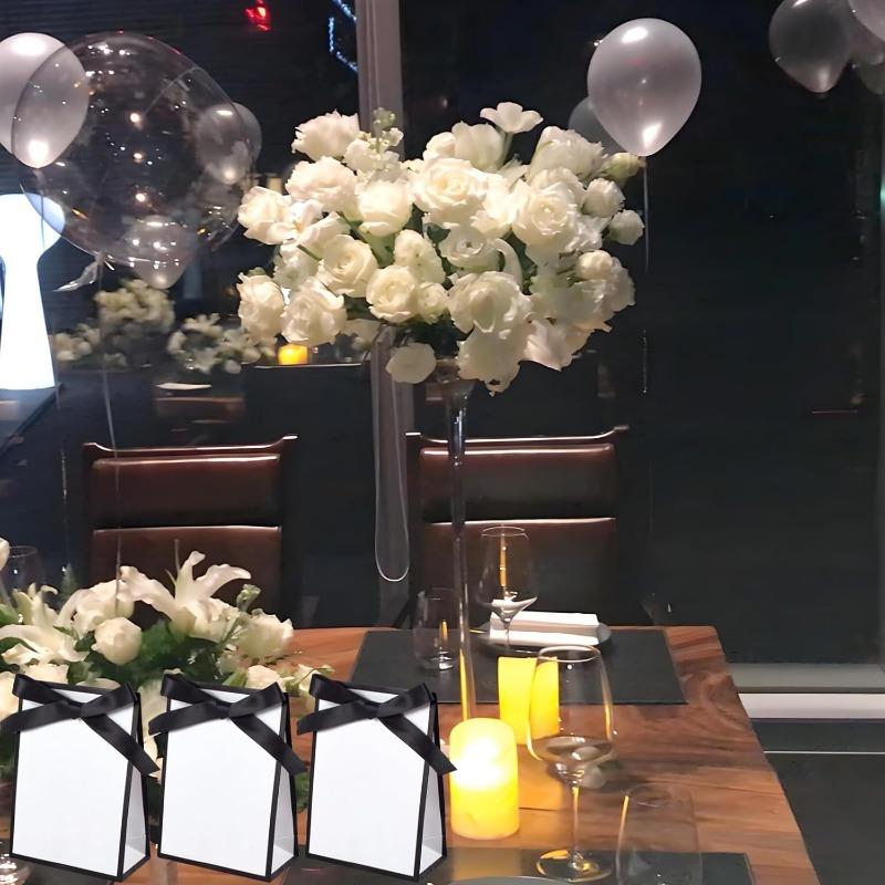 10-80PCS Black White Bow Gift Bag Wedding Birthday Bridal Shower Party Tote Elegant Reusable Gift Packaging Bag