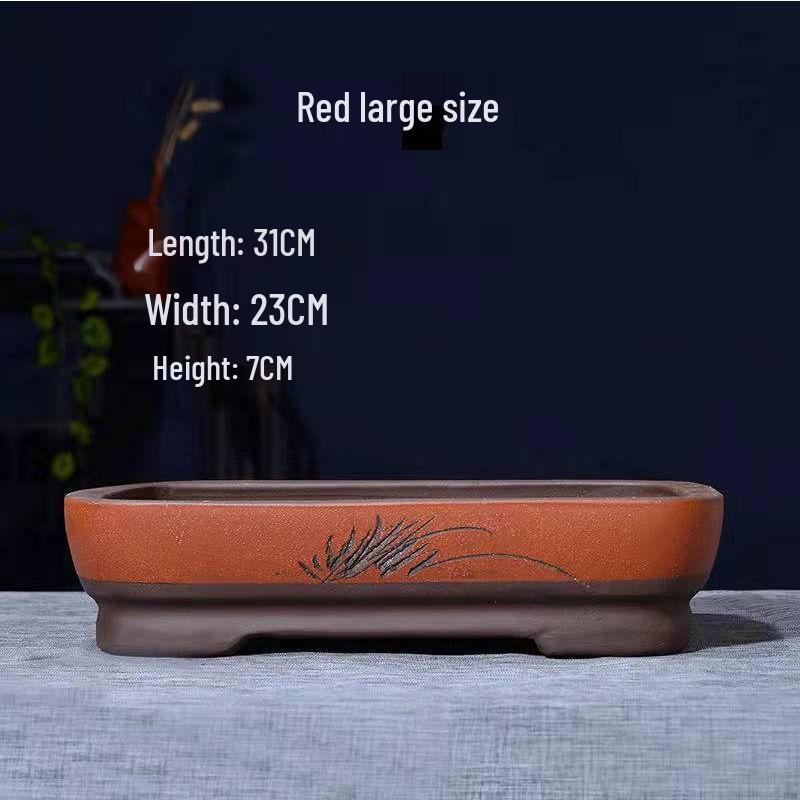 Extra-Large Breathable Purple Clay Square Bonsai Pot for Succulents and Green Plants