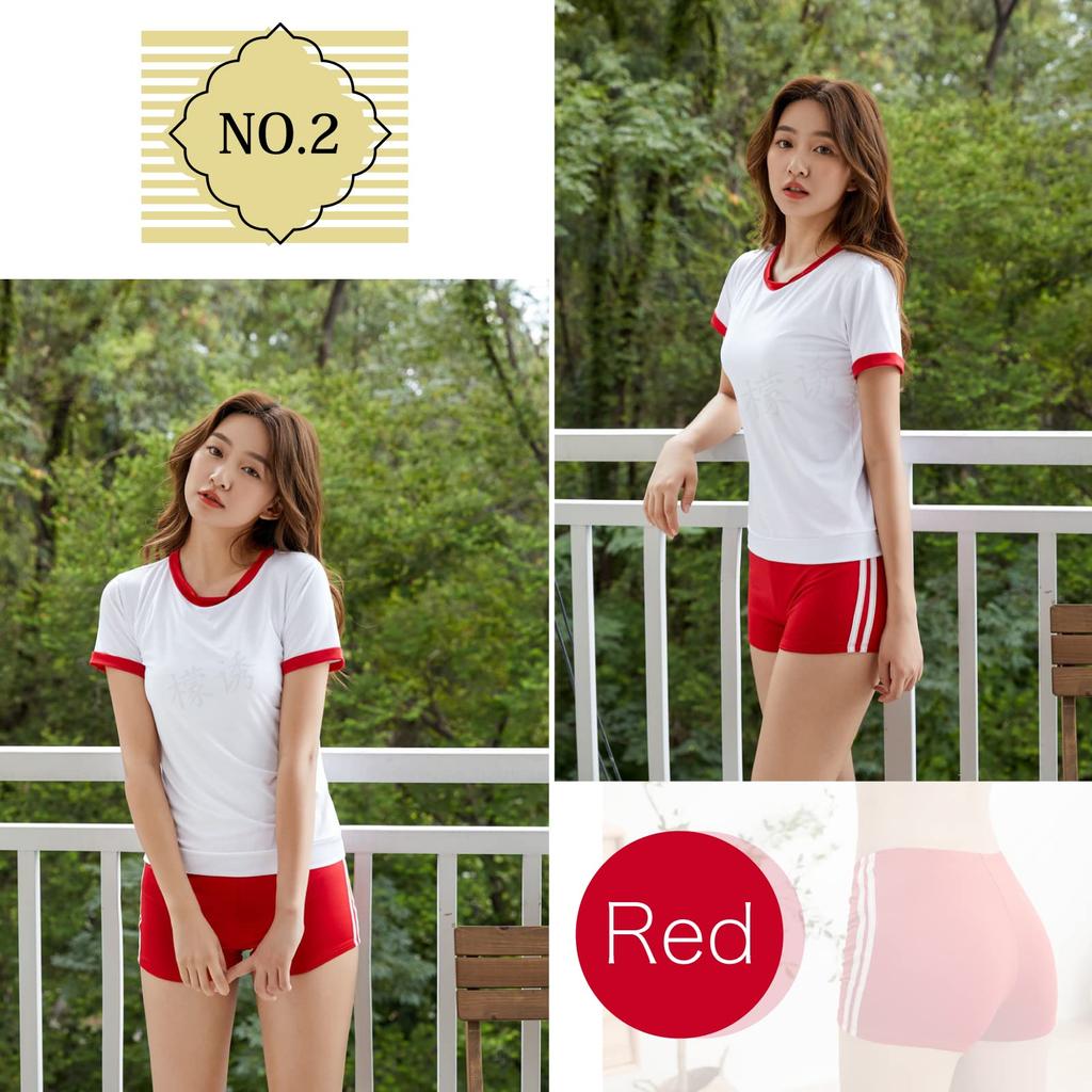 High School Girl Gym Clothes Cosplay Shorts Bloomers Gym Clothes Red Navy Large Size Shorts with Lines [RONGUI] (M, Navy)